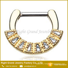 Customized Size Silver Gold Plated Surgical Steel Rhinestone Septum Ring